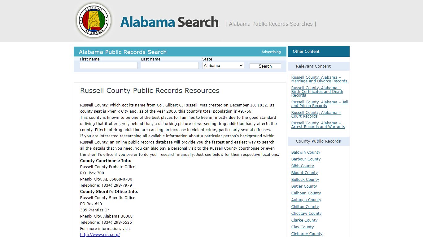 Russell County Public Records Resources | Alabama - AL Search